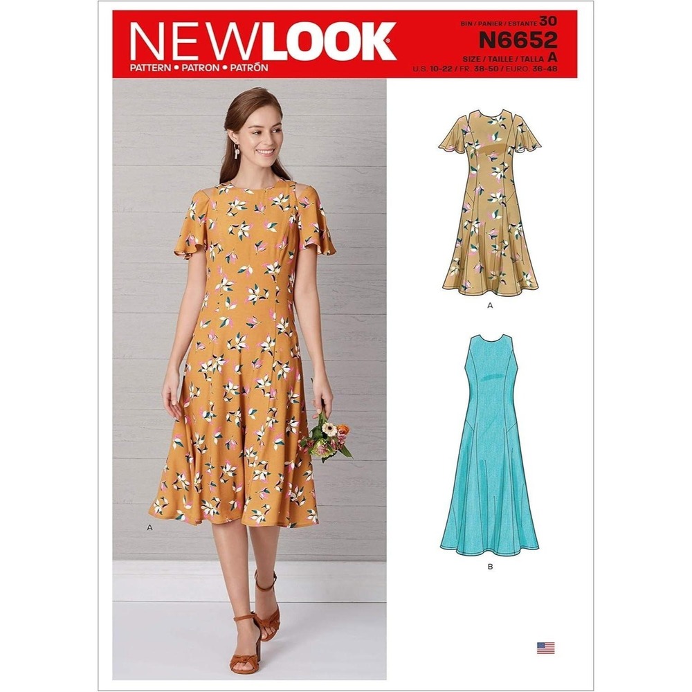 New Look Sewing Pattern 6652 R10531 Dress Fit n‎ Flare Misses Size 10-22